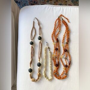 Vintage: 3 Piece Costume Jewelry Beaded Necklace Set - Orange, Brown, Cream